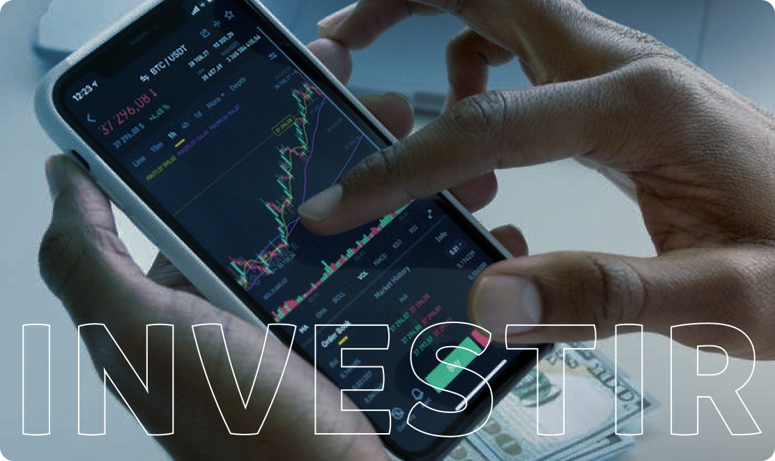 Celular com gráficos de investimento