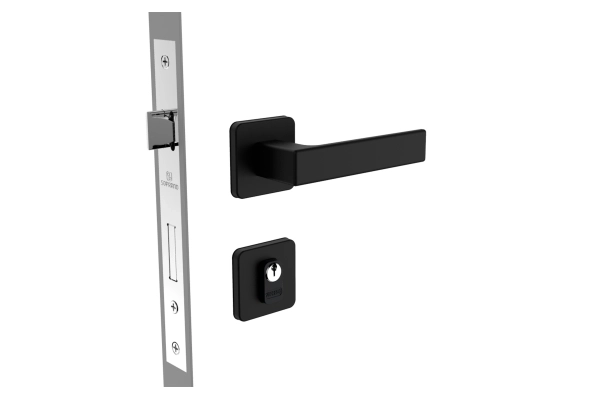 Fechadura Juno externa broca 55X70 com roseta R24 preto fosco
