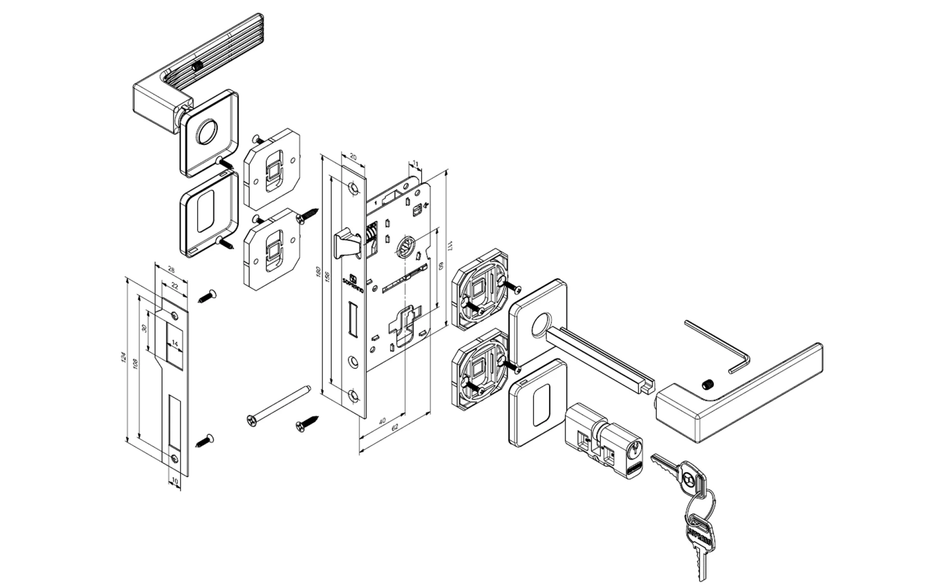 FECHADURA JUNO INT CROMADO POL ROS24 40X53 - Soprano