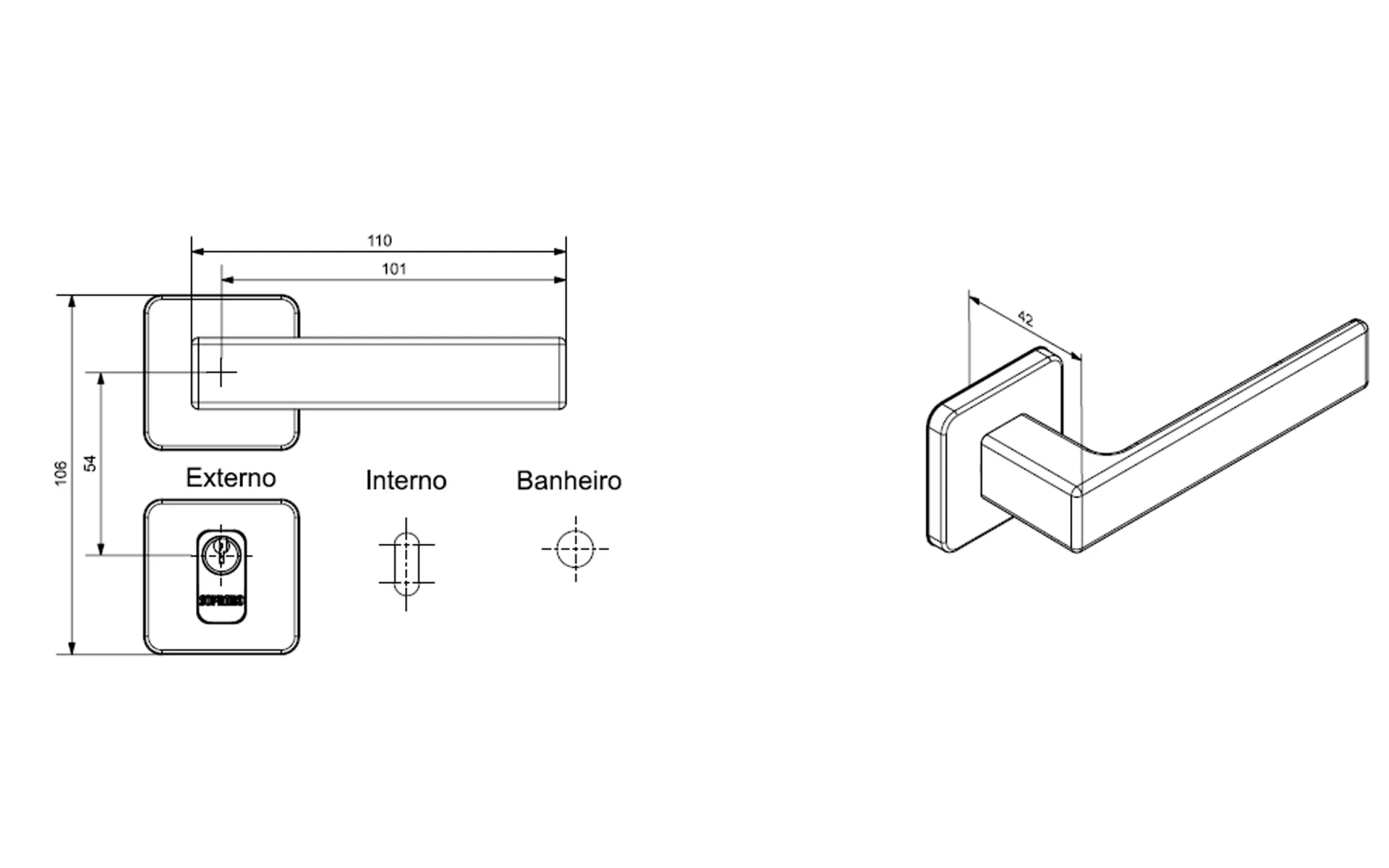 FECHADURA JUNO INT CROMADO POL ROS24 40X53 - Soprano
