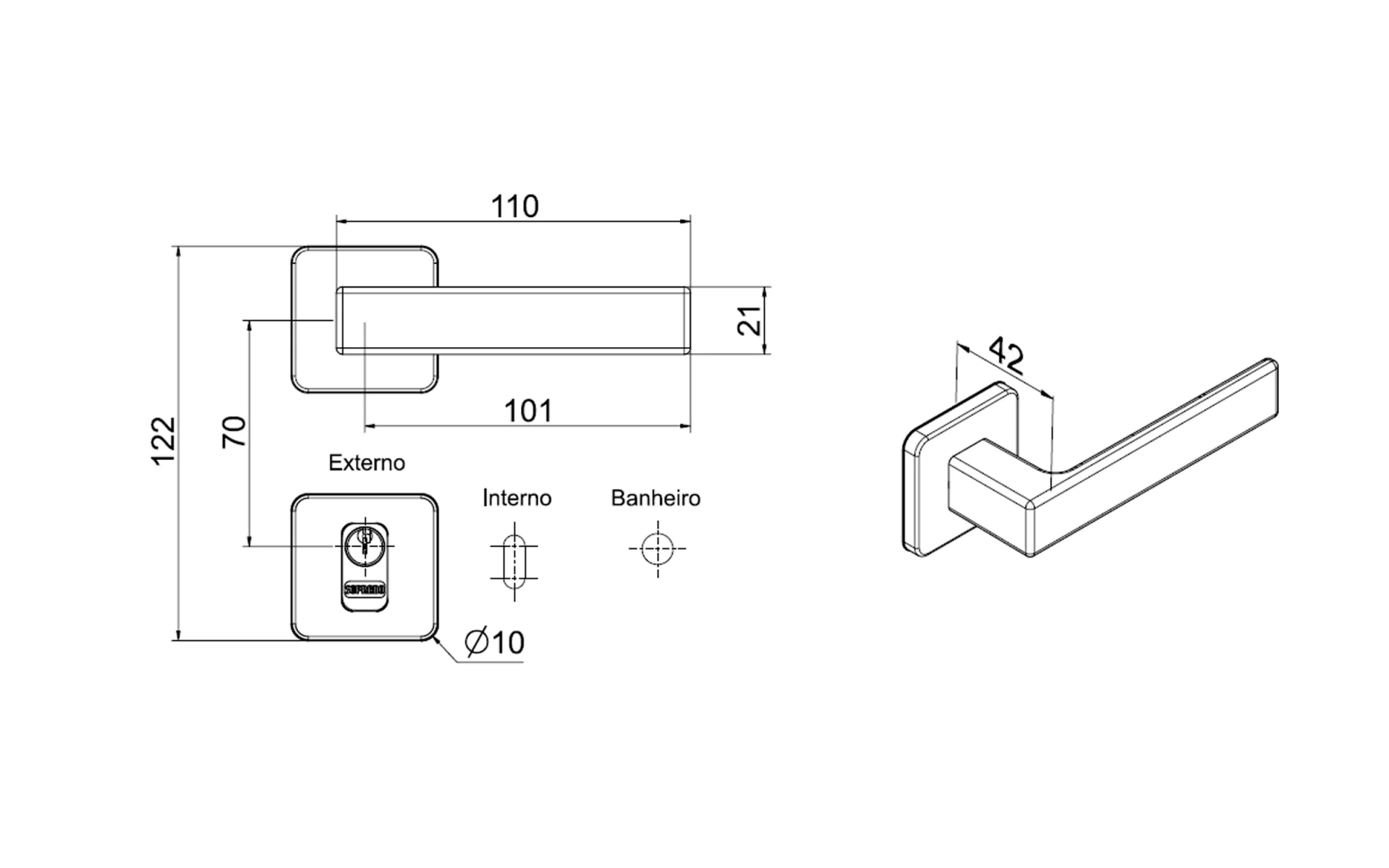 FECHADURA JUNO INT CROMADO POL ROS24 55X70 - Soprano