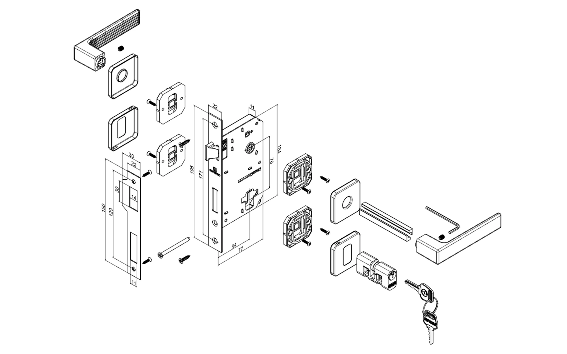 FECHADURA JUNO INT PRETO FOSCO ROS24 55X70 - Soprano