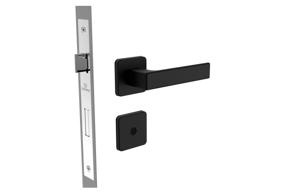 Fechadura Juno para banheiro broca 55X70 com roseta R24 preto Fechadura Juno para banheiro broca 55X70 com roseta R24 preto