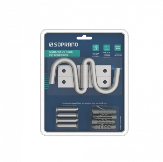 GANCHO REDE SOBREPOR INOX POLIDO BLISTER 2 PCS - Soprano
