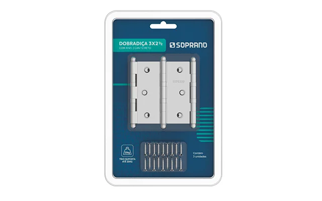 DOBRADICA MEDIA 3X2.1/2 CROM C/ANEL RETO BLISTER 3PC - Soprano