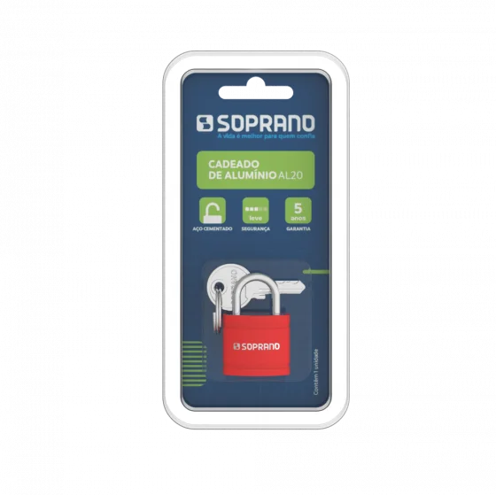 CADEADO DE ALUMINIO COLOR VERMELHO AL20 BLISTER - Soprano