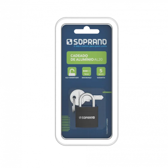 CADEADO DE ALUMINIO COLOR PRETO AL20 BLISTER - Soprano