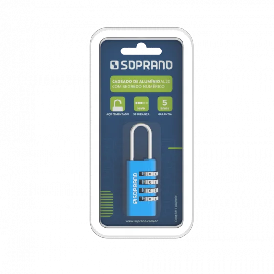 CADEADO DE ALUMINIO SEGREDO COLOR AZUL AL20 BLISTER - Soprano