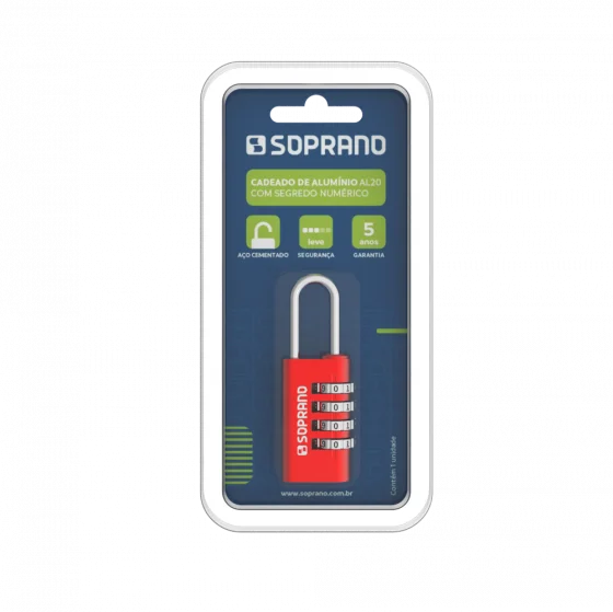 CADEADO DE ALUMINIO SEGREDO COLOR VERMELHO AL20 BLISTER - Soprano