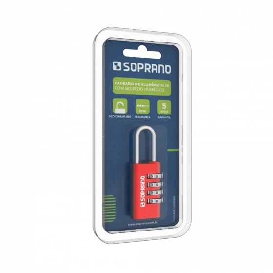 CADEADO DE ALUMINIO SEGREDO COLOR VERMELHO AL20 BLISTER - Soprano
