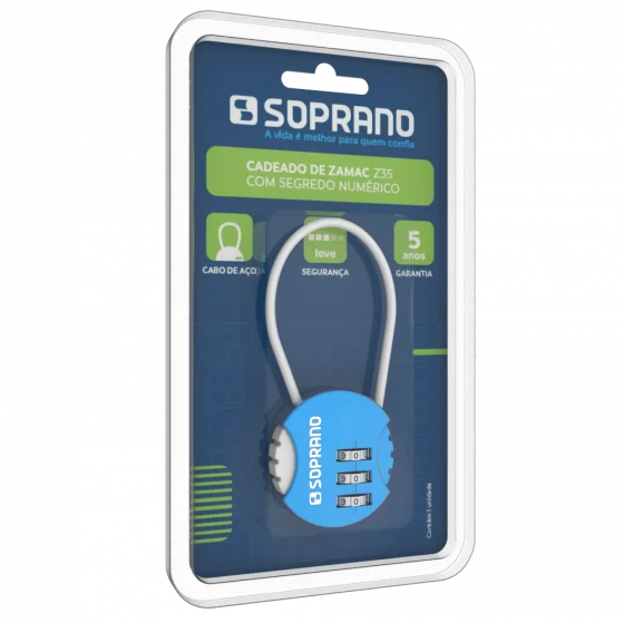 CADEADO DE ZAMAC SEGREDO COLOR AZUL Z35 BLISTER - Soprano
