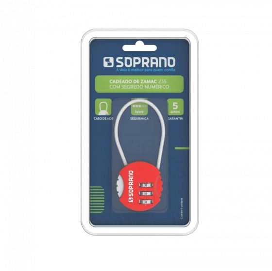 CADEADO DE ZAMAC SEGREDO COLOR VERMELHO Z35 BLISTER - Soprano