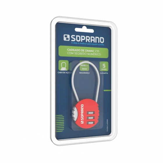 CADEADO DE ZAMAC SEGREDO COLOR VERMELHO Z35 BLISTER - Soprano