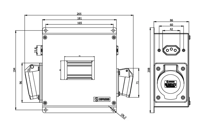 CAIXA MULTI USO METALICA 180X208X87 C/ TOMADAS  - Soprano
