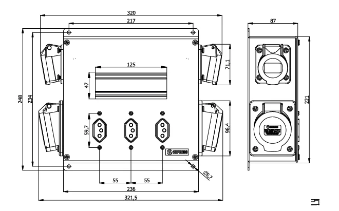 CAIXA MULTI USO METALICA 236X248X87 C/ TOMADAS  - Soprano