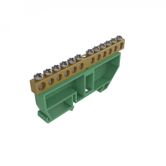 BARRAMENTO TERRA 02 + 10 FUROS P/ FIXACAO EM TRILHO DIN VER - Soprano