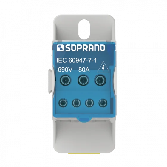 BLOCO DE DISTRIBUICAO 1 POLO 80A 7 CONEXOES - Soprano