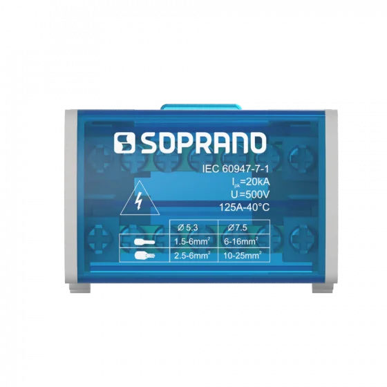 BLOCO DE DISTRIBUICAO 2 POLOS 125A 7 CONEXOES - Soprano