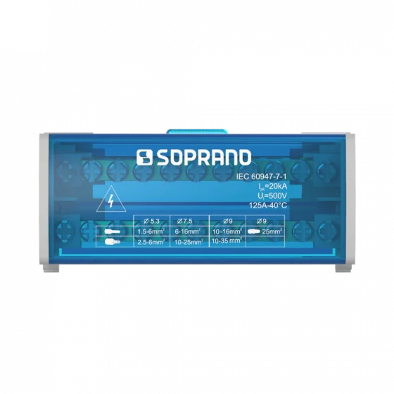 BLOCO DE DISTRIBUICAO 2 POLOS 125A 11 CONEXOES - Soprano