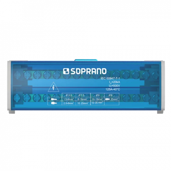 BLOCO DE DISTRIBUICAO 2 POLOS 125A 15 CONEXOES - Soprano