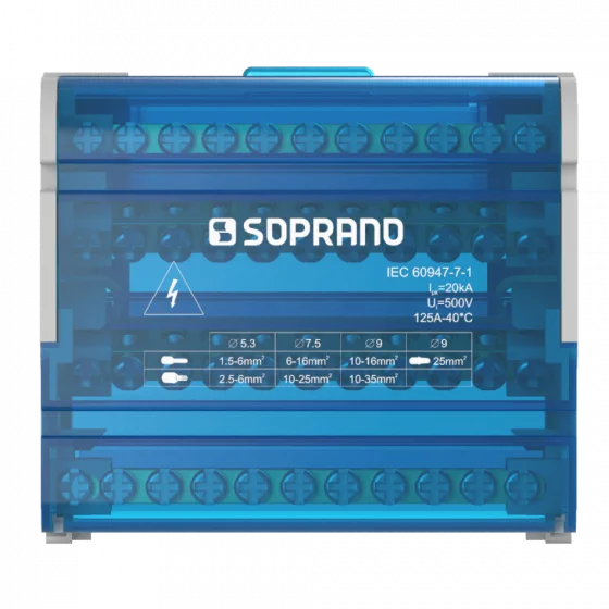 BLOCO DE DISTRIBUICAO 4 POLOS 125A 11 CONEXOES - Soprano