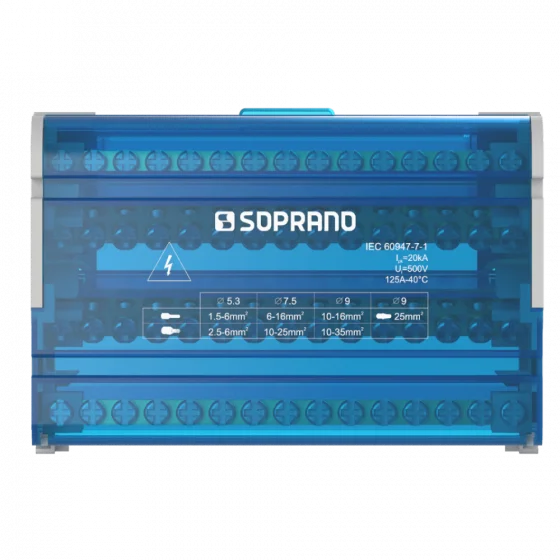 BLOCO DE DISTRIBUICAO 4 POLOS 125A 15 CONEXOES - Soprano