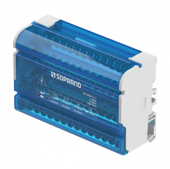 BLOCO DE DISTRIBUICAO 4 POLOS 125A 15 CONEXOES - Soprano