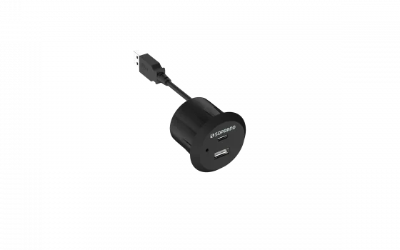 TOMADA 1 USB E 1 USB-C DE EMBUTIR PARA MOVEIS PRETO - Soprano