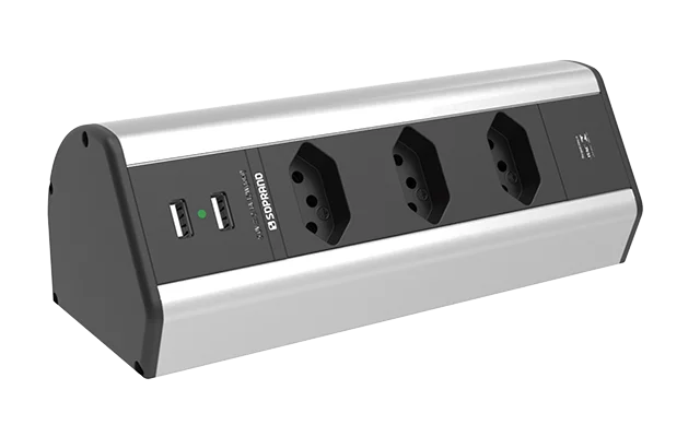 CAIXA TOMADA SOB HOR 3 MOD DE ENERGIA E 2 MOD USBPRATA - Soprano