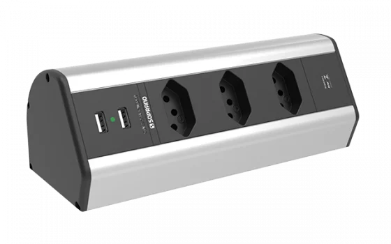 CAIXA TOMADA SOB HOR 3 MOD DE ENERGIA E 2 MOD USBPRATA - Soprano
