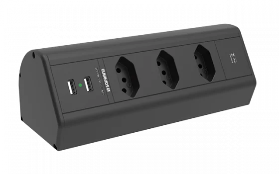 CAIXA TOMADA SOB HOR 3 MOD DE ENERGIA E 2 MOD USBPRETA - Soprano