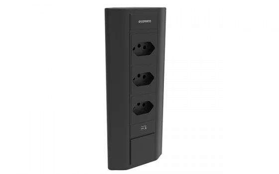 CAIXA TOMADA SOBREPOR VERTICAL 3 MOD DE ENERGIA PRETA - Soprano