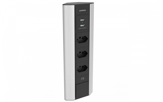 CAIXA TOMADA SOB VERT 3 MOD DE ENERGIA E 2 MOD USB PRATA - Soprano