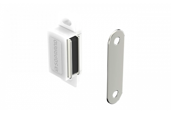 FECHO MAGNETICO C/BATENTE 2 FUROS BRANCO