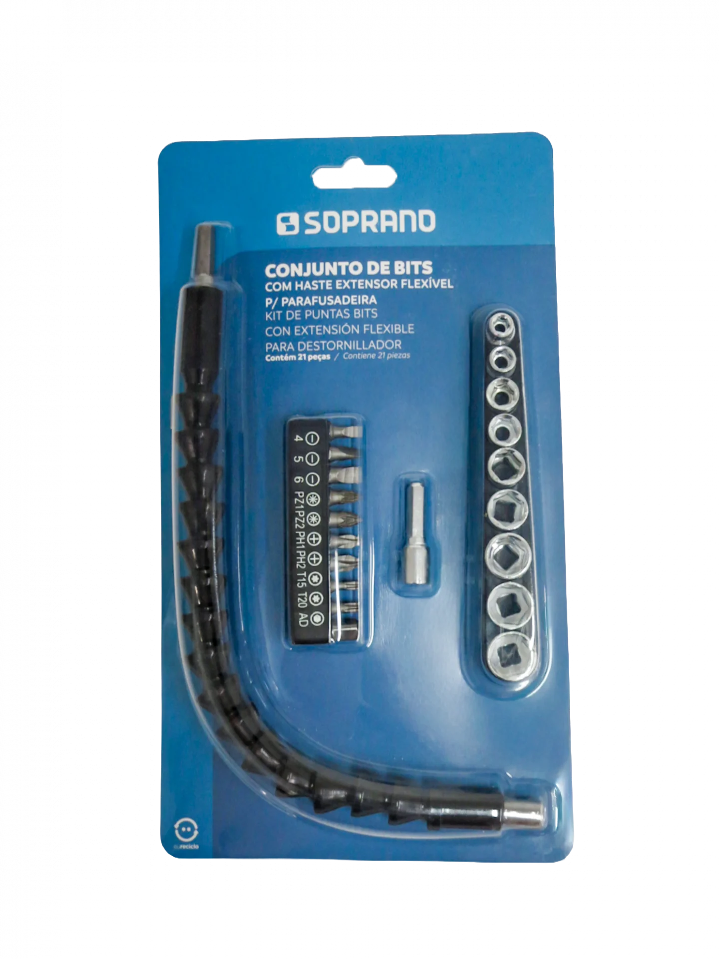 CONJUNTO DE BITS COM HASTE EXTENSOR FLEXIVEL P/PARAFUSADEIRA - Soprano