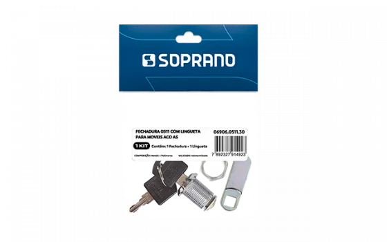 FECHADURA 0511 P/MOVEIS ACO 1 PC E LINGUETA 1,5X49MM 1 PC AS - Soprano