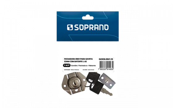 FECHADURA 0861 P/GAVETA 22MM 1 PC E BATENTE L 1 PC NI AS - Soprano
