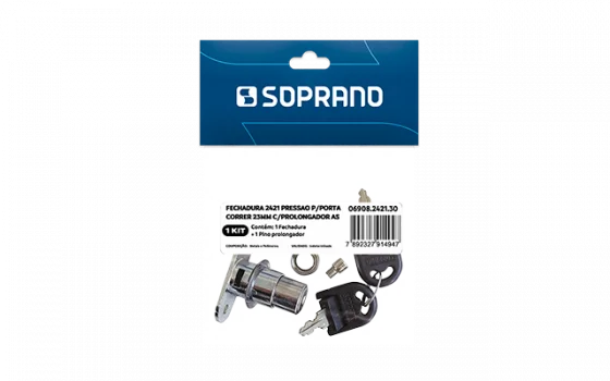 FECHADURA 2421 PORTA CORRER 23MM 1 PC E PINO PROLONG 1 PC AS - Soprano