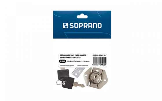 FECHADURA 2861 P/GAVETA 31MM NIQUELADO 1 PC AS - Soprano