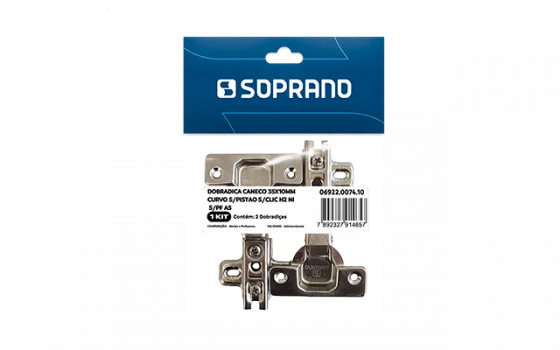 DOBRADICA CURVA 35X8MM S/ PISTAO SLIDE ON H2 2 PCS AS - Soprano