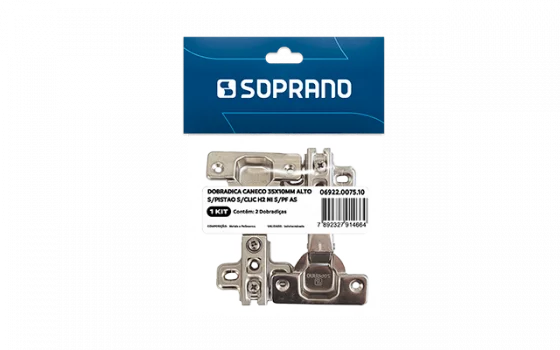DOBRADICA SUPER CURVA 35X8MM S/ PISTAO SLIDE ON H2 2 PCS AS - Soprano