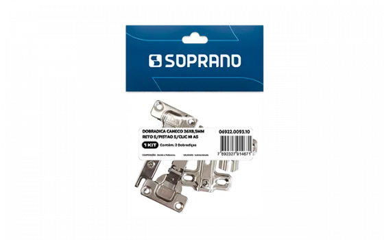 DOBRADICA RETA 26X8,5MM S/PISTAO SLIDE ON H3 2 PCS AS - Soprano