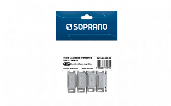 FECHO MAGNETICO C/BATENTE 2 FUROS CINZA 4 PCS AS - Soprano
