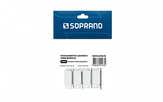 FECHO MAGNETICO C/BATENTE 2 FUROS BRANCO 4 PCS AS - Soprano