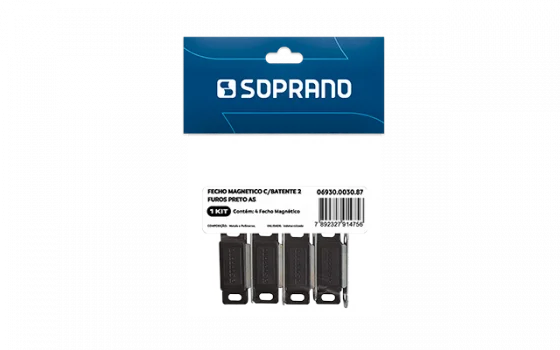 FECHO MAGNETICO C/BATENTE 2 FUROS PRETO 4 PCS AS - Soprano