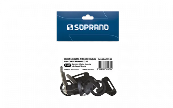 FECHO LINGUETA C/DOBRA 2X45MM 2 PCS E CHAVE TRIANG 2 PCS AS - Soprano