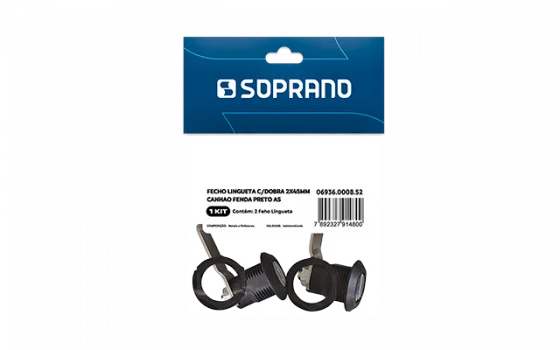 FECHO LINGUETA C/DOBRA 2X45MM CANHAO FENDA PRETO 2 PCS AS - Soprano