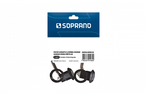 FECHO LINGUETA COM DOBRA 2X45MM FENDA PRETO 2 PEÇAS EMBALAGEM