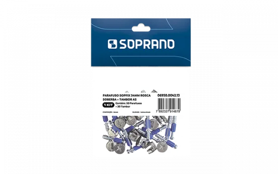 PARAFUSO SOPFIX 34MM ROSCA SOBERBA 20 PCS E TAMBOR 20 PCS AS - Soprano