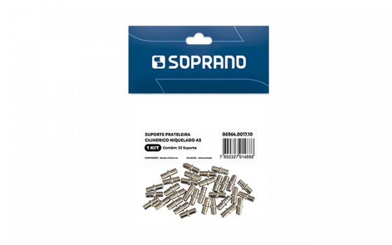 SUPORTE PRATELEIRA CILINDRICO NIQUELADO 32 PCS AS - Soprano